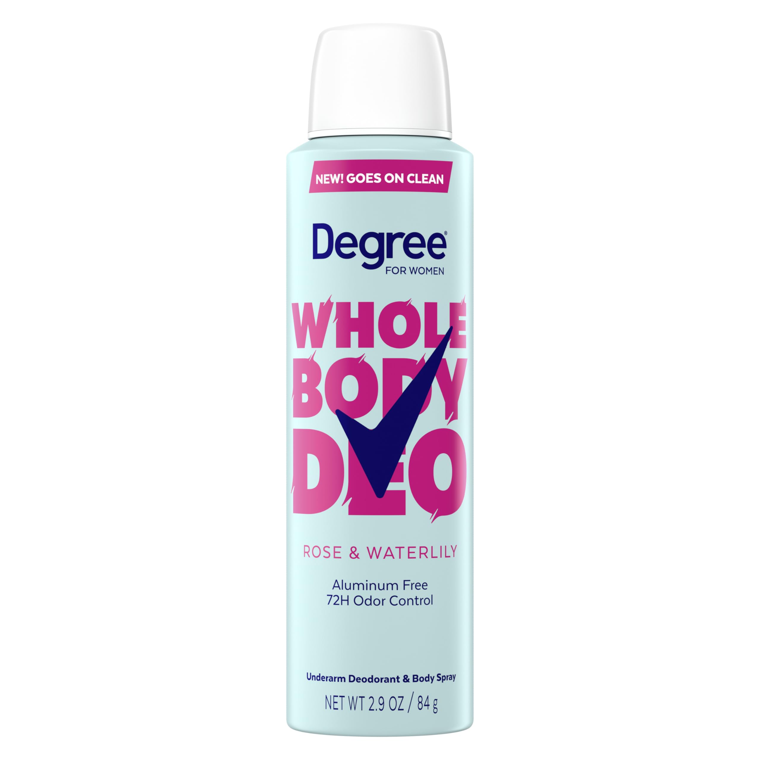 Degree Women Deodorant Spray Rose and Waterlily Scent Aluminum Free 72H Odor Protection 2.9 FO