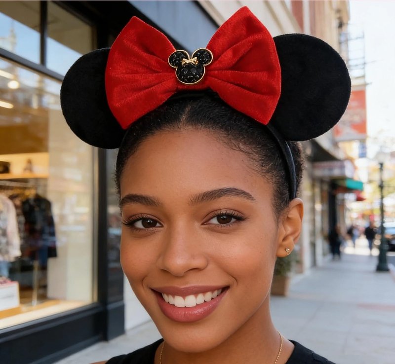 XINGKANG Women's Mouse Ears Headband Black Velvet Red Bow Cute Hair Accessory for Party Costume Cosplay Birthday Gift