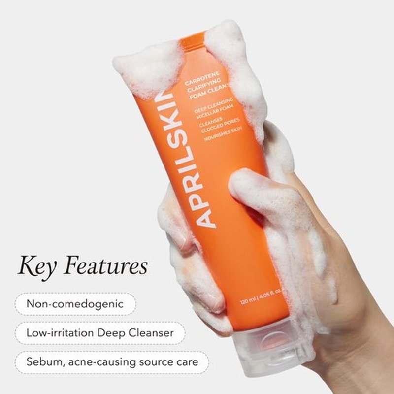 Aprilskin Carrotene Foam Cleanser - Deep Cleansing with BHAs for Oily, Sensitive Skin - 120ml | Vegan & Cruelty-Free