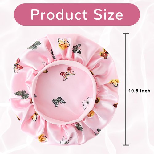 4 Pcs Silk Bonnet for Sleeping Kids Bonnets for Girls Baby Satin Sleep Cap Hair Wraps for Curly Natural Hair Elastic Wide Band,Butterfly