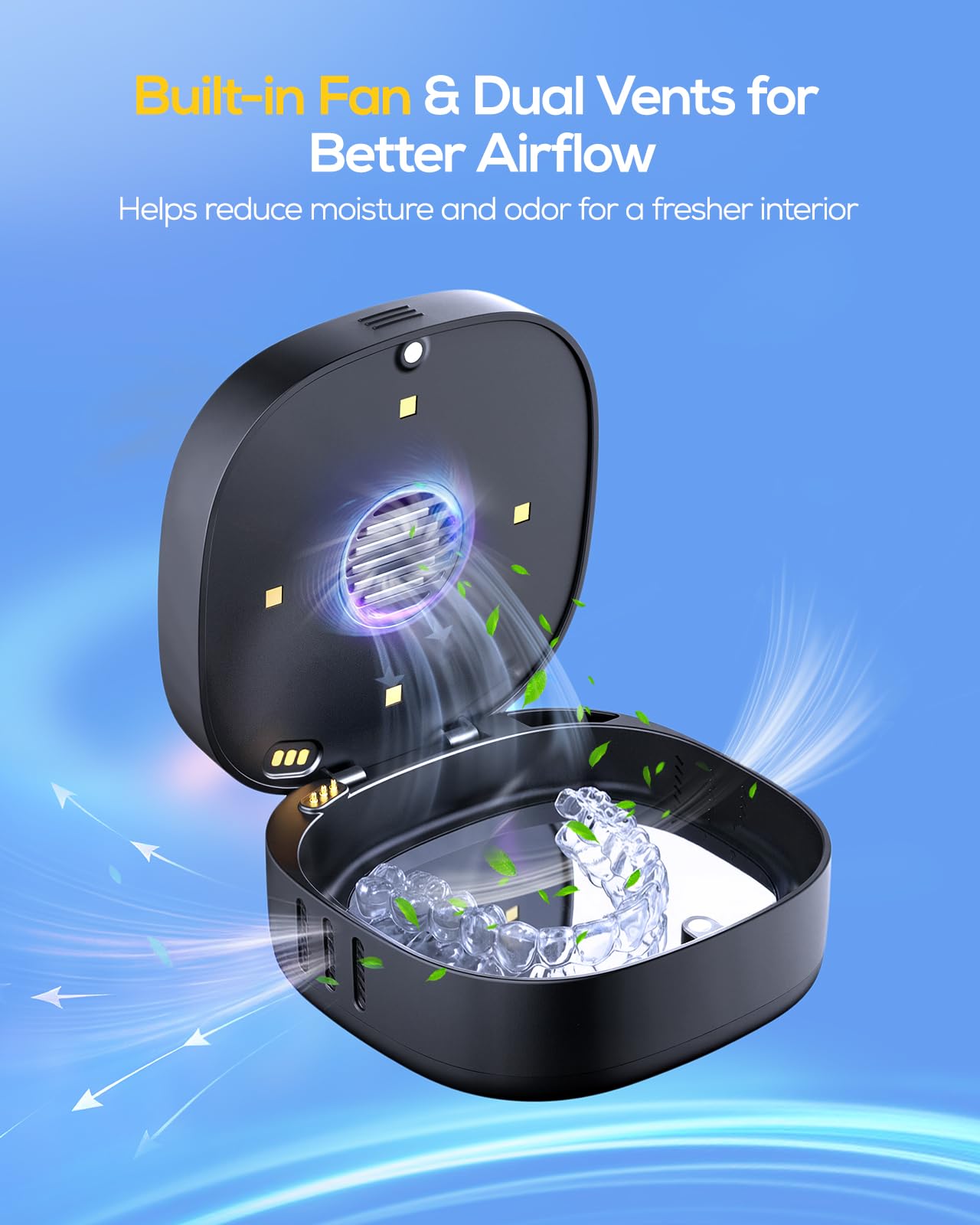 Nulaxy UVC Retainer Case with Fan, Magnetic Closure Aligner Case Includes Vent Holes and Mirror, Portable Retainer Box with Removal Tool and Brush Compatible with Invisalign Retainer Slim Aligner