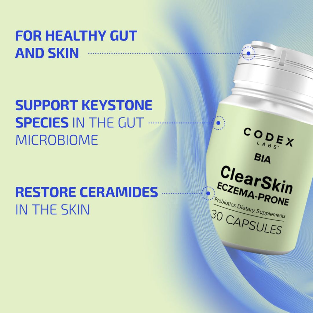 Codex Labs BIA Eczema Probiotic – 30 Capsules | Synbiotic for Eczema-Prone Skin with Clinically Proven Probiotics & Prebiotic Blueberry | Gut-Skin Barrier & Immune Support | 30-Day Supply