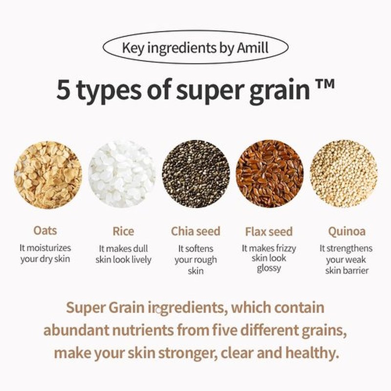 Amill Super Grain Foam Cleanser - Gentle Facial Wash with Multi-Grain Extracts | 100ml/3.39fl.oz for Soft, Hydrated Skin