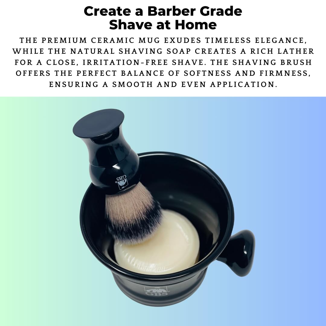 GENTS Premium Men’s Wet Shaving Kit - 3 Piece Gift Set with Black Ceramic Mug, Natural Soap & Brush - Perfect Father’s Day Gift for Dad, Husband, Boyfriend