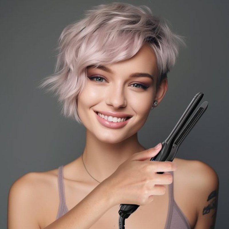 DSHOW Pencil Flat Iron, 3/10" Small Flat Irons for Short Hair, Pixie Cut and Bangs,Tourmaline Ceramic Mini Hair Straightener for Edges with Adjustable Temperature, Auto Shut Off (Black)