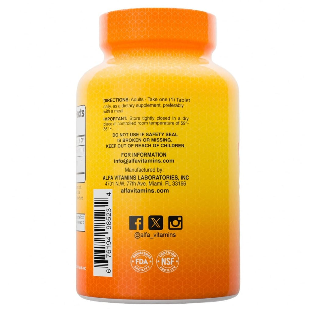 ALFA VITAMINS Vitamin C with Rose Hips with 1000 mg Vitamin C per Serving - Antioxidant & Immune Support + Supports Healthy Skin & Joints - Non GMO, Vegan, Gluten Free, Dairy Free - 100 Tablets