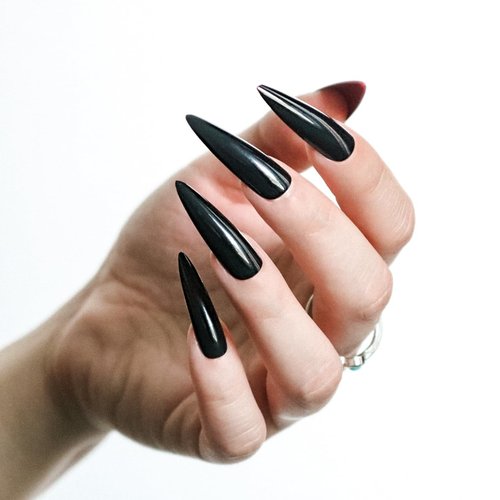 Allkem Press On Nails - Black Red Bottoms Glossy Extra Long Sculpted Stiletto 2 Set Bundle | 10 sizes - 20 pcs Nail kit with Glue