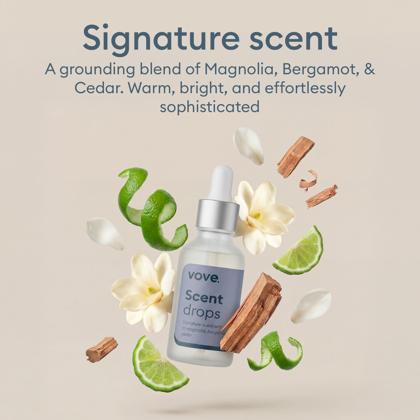 Vove Signature Scent Drops, Magnolia Bergamot Cedar - Laundry Fragrance Oil with Glass Dropper, Scent Booster, Pairs with Dryer Balls, Hypoallergenic, Biodegradable Musk, FSC-Certified Packaging