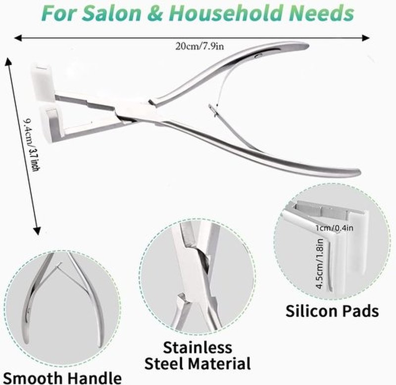 Hair Extensions Tools Kit, Professional Tape in Hair Sealing Pliers Flat Surface Hair Extension Plier Tools with Double Sided Replacement Adhesive Tape Tabs -Silvery