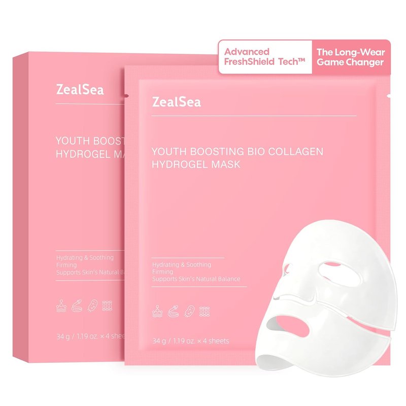 ZealSea Bio Collagen Face Mask - Overnight Hydrogel Sheet for Deep Hydration & Pore Care | 4 Pack