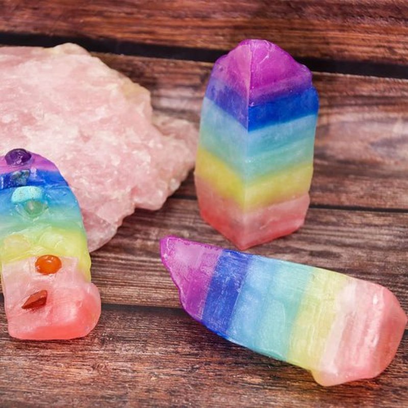 Crystal Chakra Soap Rock - Healing Crystals Gemstone Bar with Jasmine Essential Oil - Handmade Aromatherapy Skincare - Moisturizing Spiritual Gift for Women and Men
