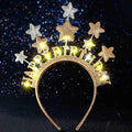 Aceorna Light Up Stars Headbands LED Gold Birthday Hairbands Glowing Happy Birthdays Crowns Head Bands Glitter Birthday Hair Accessories for Women