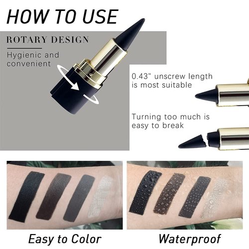 Evpct Black Eyeliner Gel Pencil - Waterproof Formula for Long-Lasting Wear | 2 Pcs Set for Halloween & Everyday Use