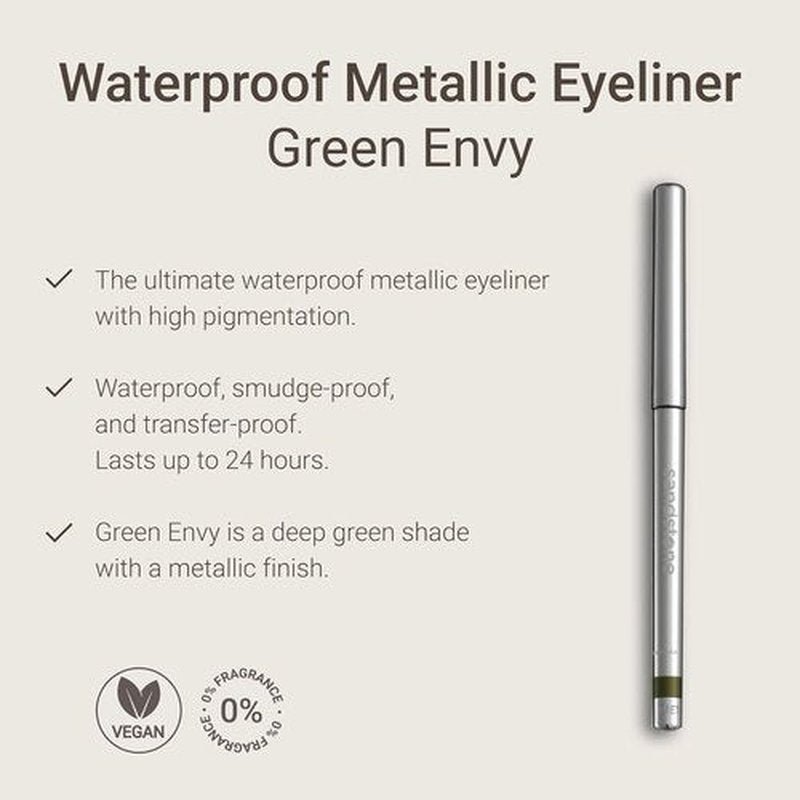 Sandstone Scandinavia Hypoallergenic Waterproof Eyeliner Pencil - Green | Fragrance-Free, Vegan, Smudge-Proof for Sensitive Eyes