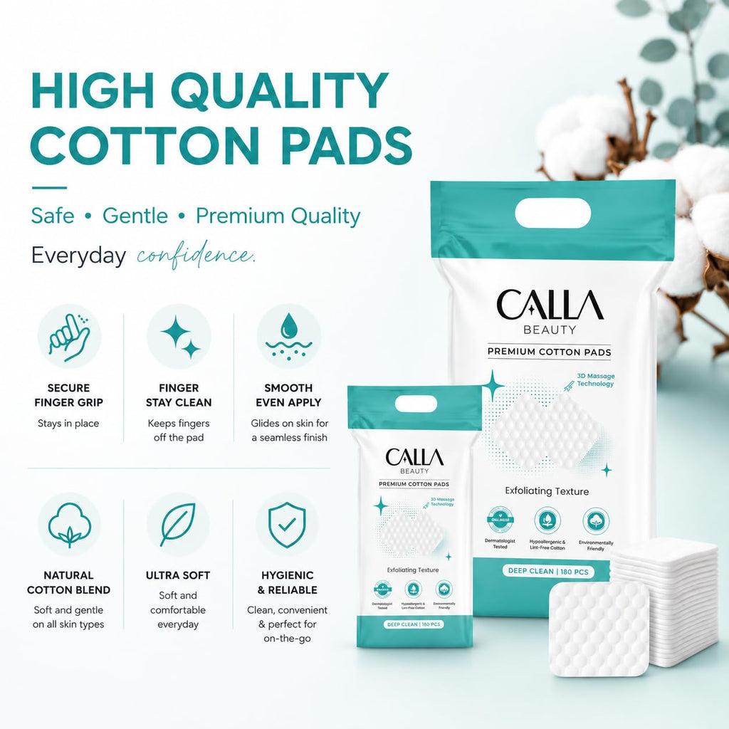 CALLA BEAUTY Deep Clean Cotton Pads for Face (300 Counts (Pack of 2)), Textured Woven Cotton Rounds, Thick & Tear-Resistant, Low Lint Makeup Remover Pads for Toner & Cleansing