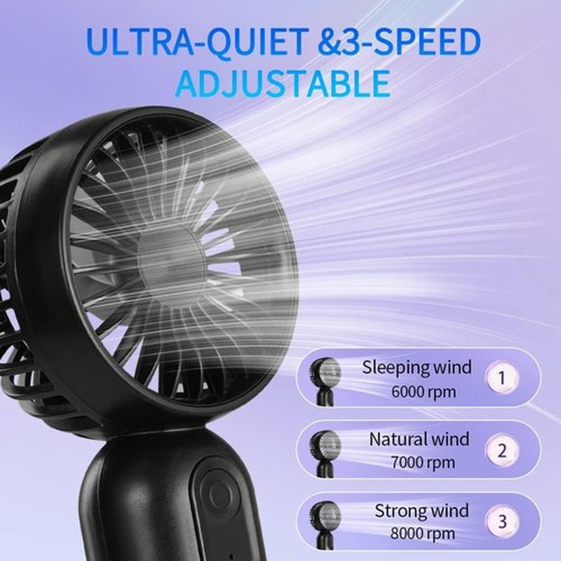 Skiennix Mini Portable Fan - Lightweight Handheld Design with 3 Speeds | USB Rechargeable, 2-Pack