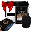 Exfoliating Glove Kessa Mitt Body Scrubber – Dead Skin Remover Shower Glove for Deep Pore Cleansing, Black Soap, and Moisturizer by Moroccan Source – 3 Piece Spa Set Kit