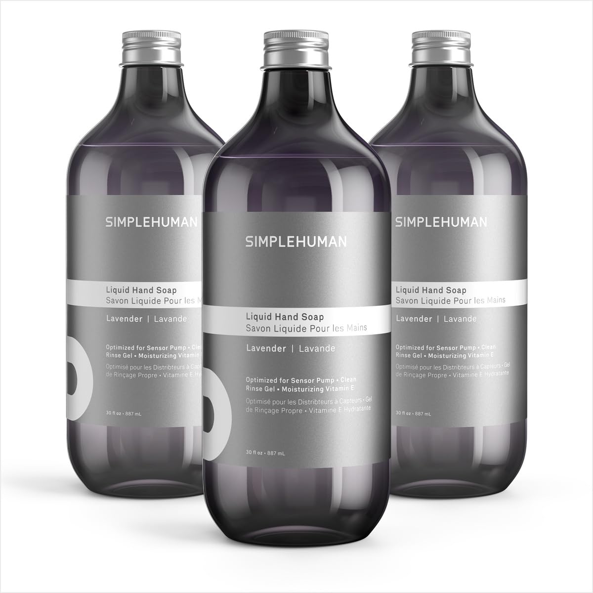 simplehuman Lavender Liquid Hand Soap Refill Bottle 3-Pack, 30 fl. oz. Each, Gentle & Refreshing Rosewood Herb Aroma, Moisturizing Vitamin E, Sulfate & Paraben Free, for simplehuman Sensor Pump