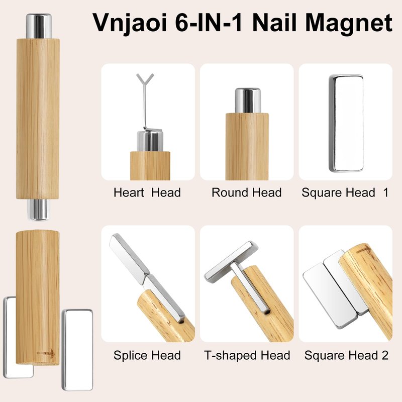 vnjaoi Heart Cat Eye Magnet for Nails,Multifunctional Nail Magnet,Detachable Design, Strong Magnet for Nails+2PC Y Shaped for DIY Manicure Kit(Large-Original Wood)