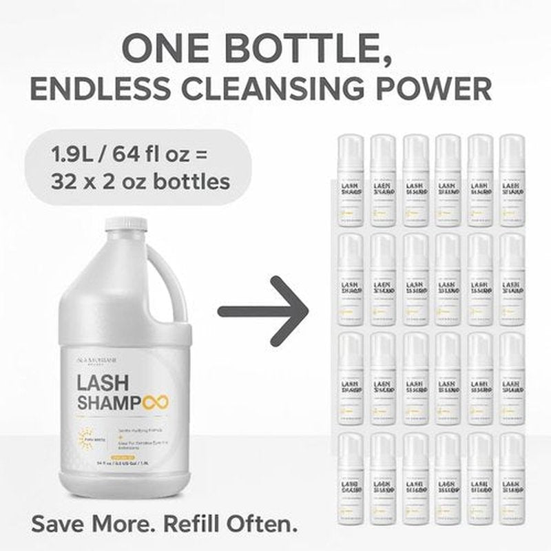 ISLA & FONTANE Lash Shampoo Bulk – Pura White 64 fl oz | Gentle Eyelash Shampoo for Extensions | Lash Foam Cleanser | Oil-Free Lash Bath for Home & Salon Use