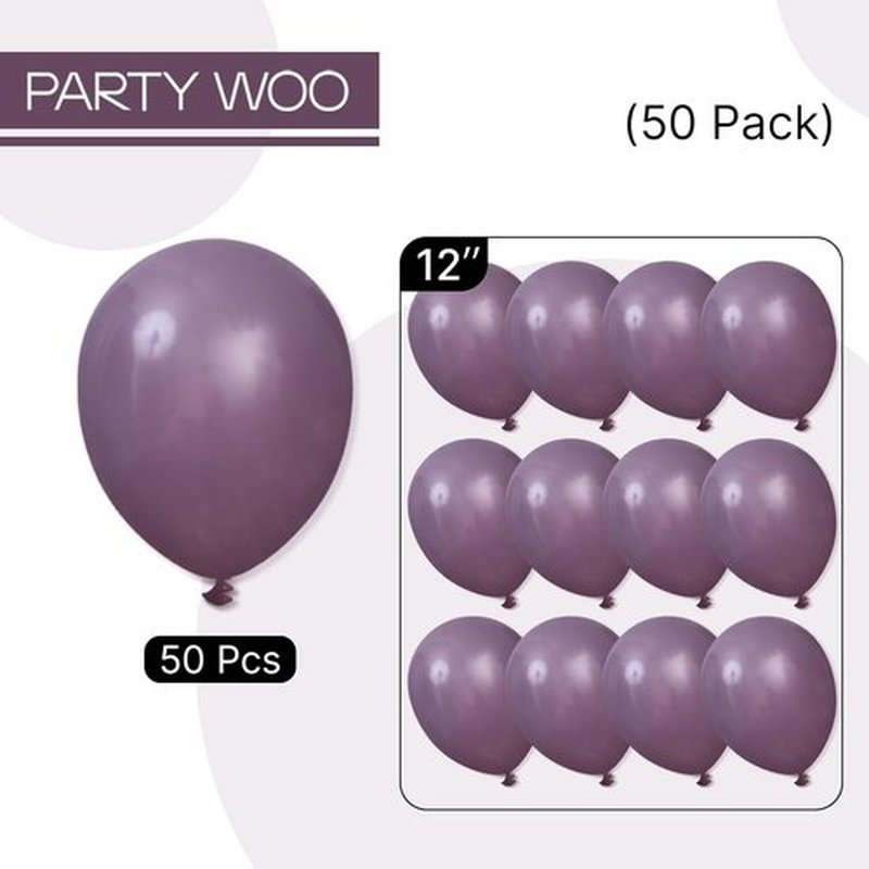 PartyWoo Dusty Purple Balloons - 12 Inch Matte Latex Helium Balloons for Weddings & Celebrations | 50 Pcs