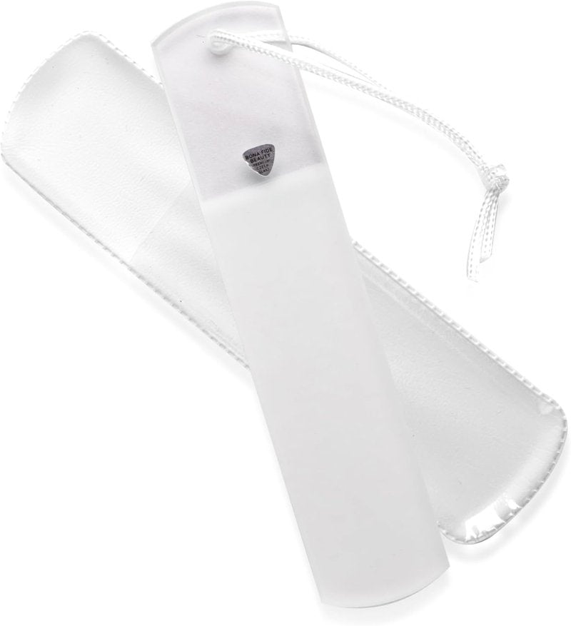 Bona Fide Beauty Czech Glass Foot File - Dual-Sided High Grit Rasp with Protective Sleeve | Clear Color