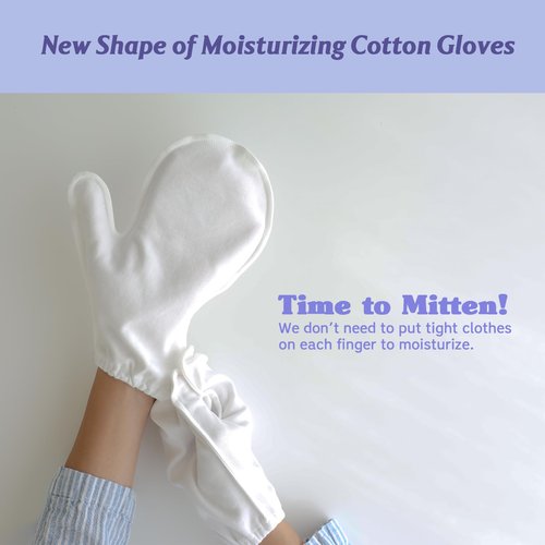 Manu&Pod Medium 3 Pairs Overnight Cotton Mitten Gloves for Dry Hands, Eczema & Psoriasis l Moisturizing Gloves for Women & Men l Wristband, White