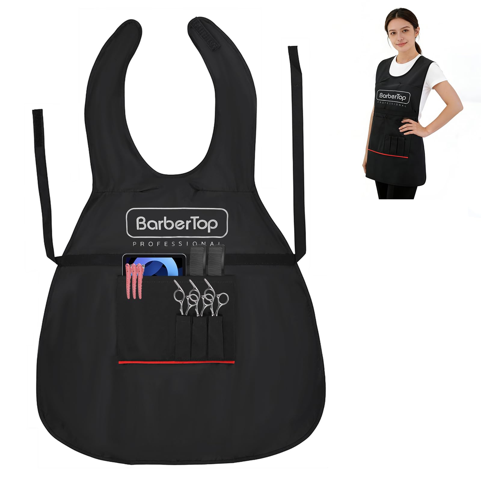 Barber Apron, Multi-Functional Apron Cape, Featuring Multiple Pockets for Organizing Hairdressing Supplies (23.5 x 24 Inch)