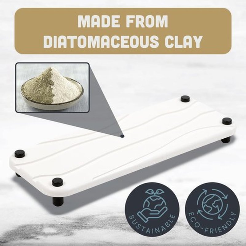 Skiennix 2pc Stone Drying Tray - Diatomite Sink Caddy & Kitchen Organizer - Water Absorbing Mat (White)