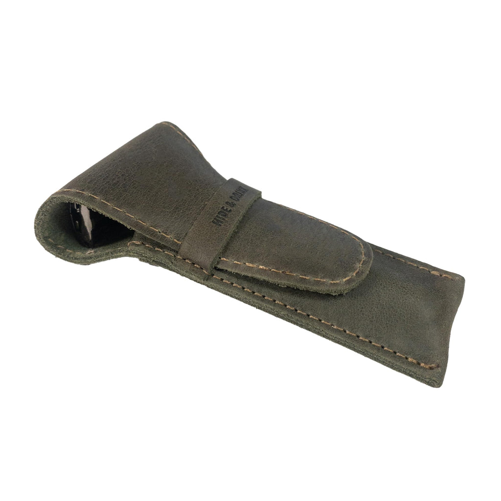 Hide & Drink, Leather Safety Razor Case, Shaving Accessories, Personal Care Essentials, Handmade Includes 101 Year Warranty (Dark Jade)