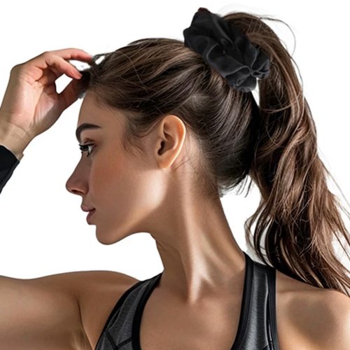 Nothstein 4PCS Black Satin Silk Scrunchies for Women, 6.3Inches Extra Large Hair Scrunchy Oversized Thick Elastic Hair Ties Hair Bands Ponytail Holders Jumbo Hair Scrunchies