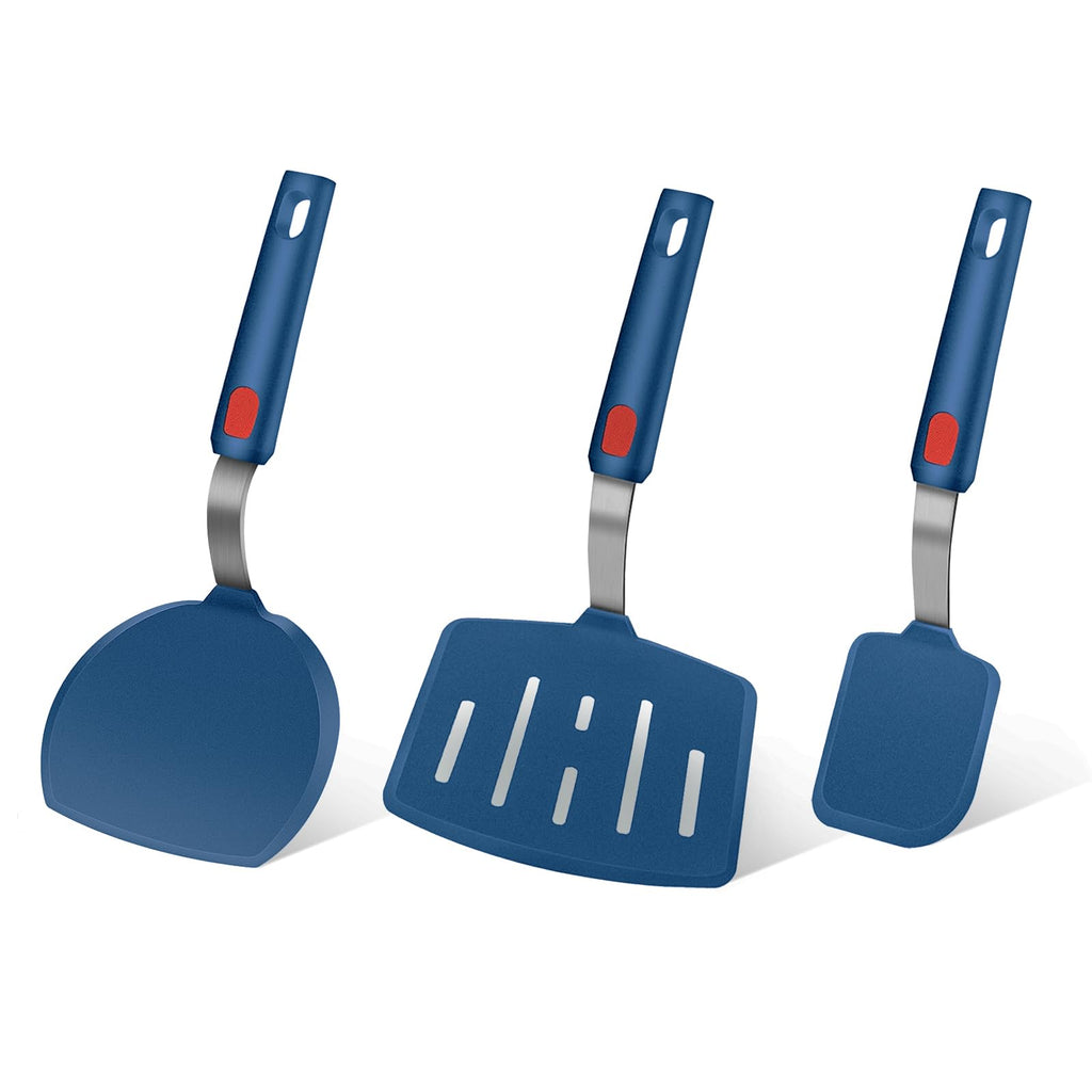 Contiup Silicone Spatula Turner Set of 3, Heat Resistant Large Wide Spatula for Pancake, Silicone Fish Spatulas Flipper for Cooking & Non-stick Cookware, BPA Free Rubber Cooking Untensil Set