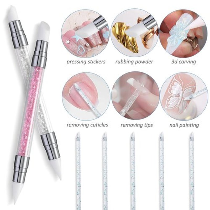Fcozpjk Solid Builder Gel Kit, 6 Colors Non Sticky Hand Solid Builder Gels for Nails Aurora Blue Pink Pearl White Hard Gel With Silicone Carving Pen 3D Sculpting Nail Art Starter Kit