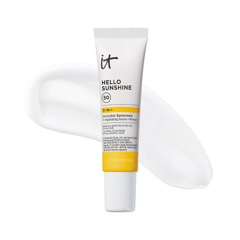 IT Cosmetics Hello Sunshine Invisible Sunscreen SPF 50 - Hydrating Serum & Makeup Primer - No White Cast, 1.7 oz