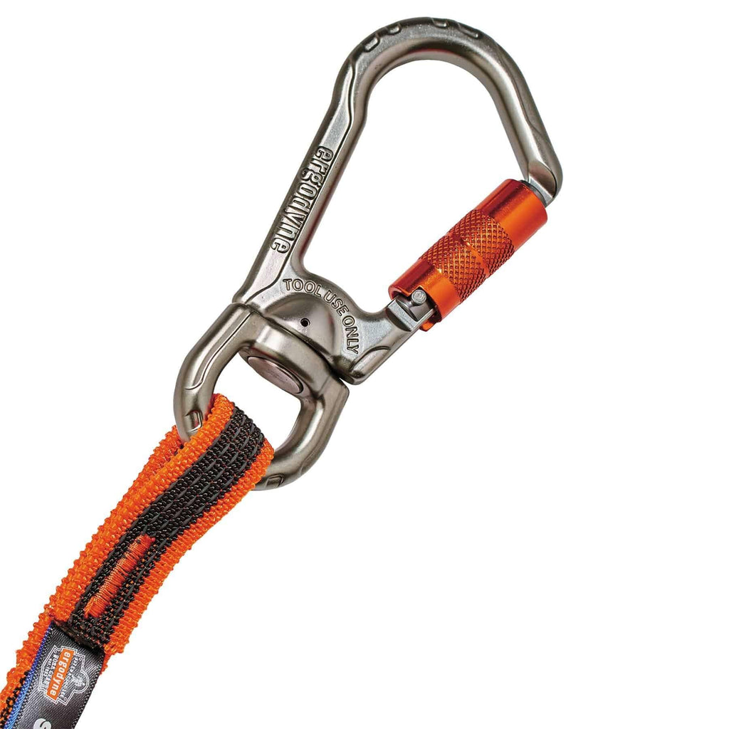 Shock Absorbing Tool Lanyard with Swiveling Locking Carabiner, Tool Weight Capacity 25lbs, Ergodyne Squids 3109 f(x),Orange & Gray