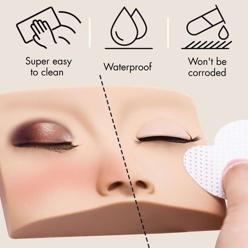 Embagol Double Layer Lash Mannequin Head with 2 Layers Replaced Eyelids Makeup for Training Head Removable Realistic Eyelids Eyelash Replaced Eyelids Soft-Touch Rubbe (1 +3 Pairs Replaced Eyelids)