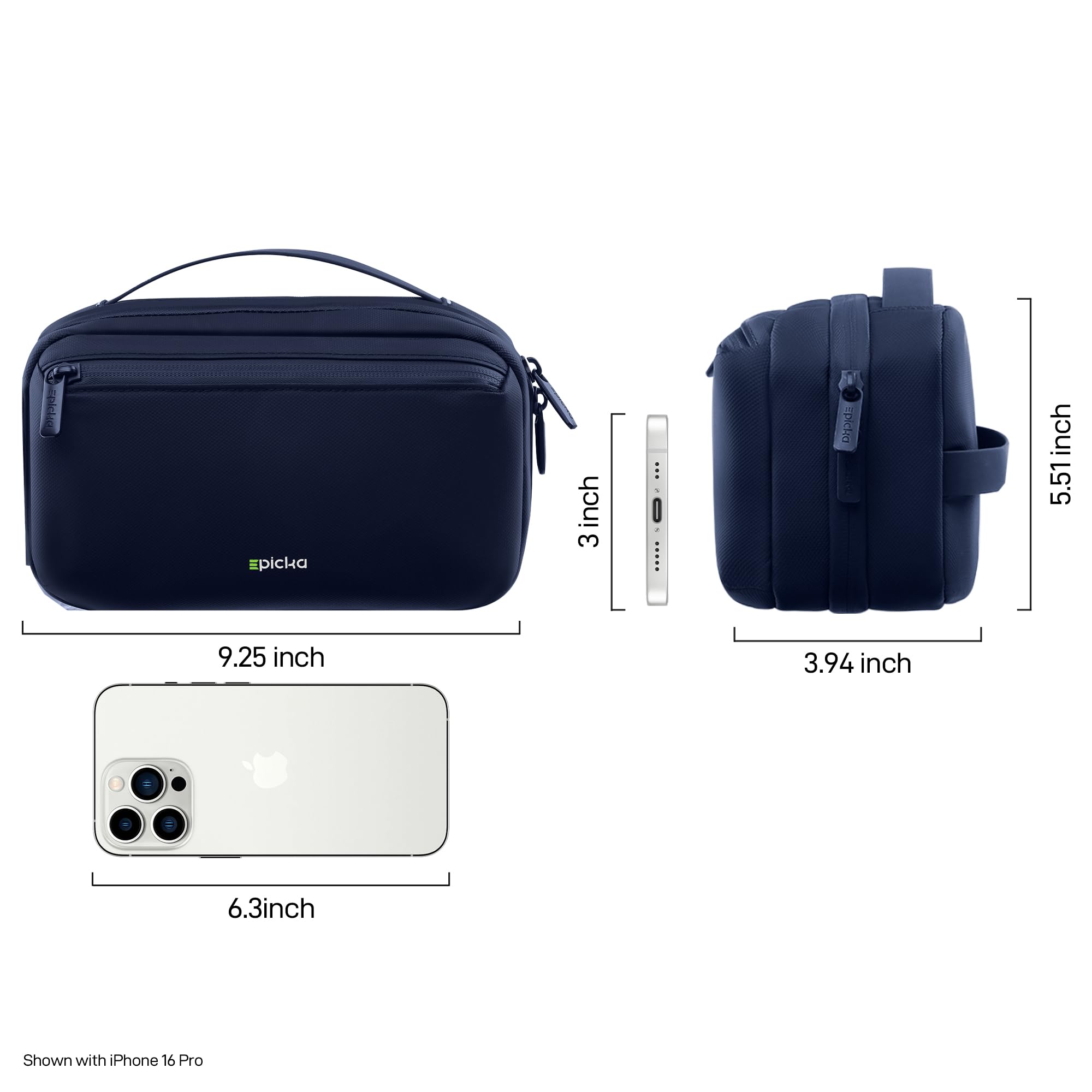 EPICKA Electronics Organizer Travel Case - Cable Organizer Bag for Travel Accessories, Tech Pouch for Cords, Charger, Adapter, Cables, Power Bank, Waterproof Storage Bag with Luggage Strap, Navy