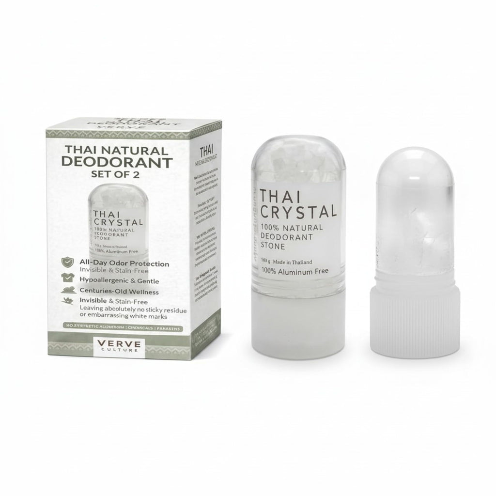 All-Natural Mineral Deodorant Stick Set of 2- Non Aluminium Thai Crystal Stone for Lasting Odor Control, Unisex, By Verve CULTURE