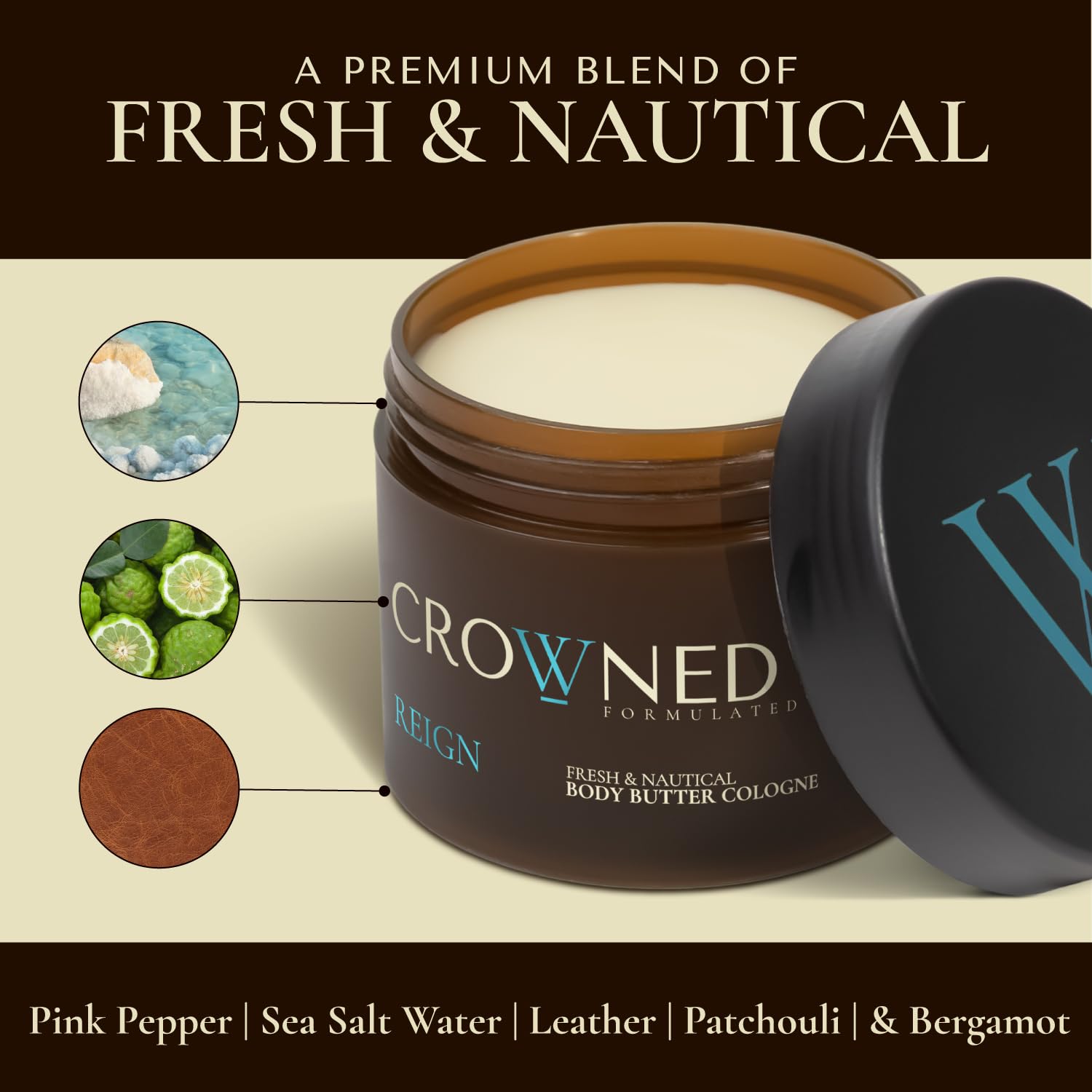 Crowned Skin Reign, King, and Monarch Body Butter Cologne Bundle | As Seen On Shark Tank | Skin Care Set with Warm, Nautical, & Spicy Scents | Natural Shea & Mango Butters | All-Day Fragrance