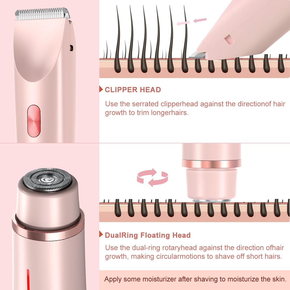 ANFOOS Bikini Trimmer for Women, 2-in-1 Electric Razor Waterproof Wet & Dry