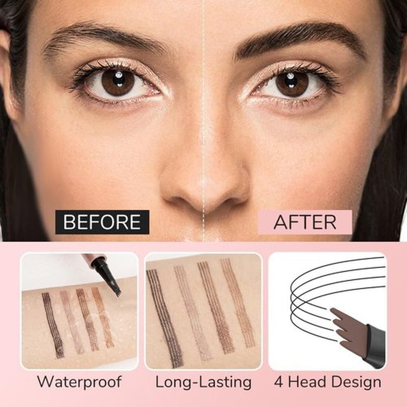 Skiennix Waterproof Eyebrow Pen - 2025 Microblading Pencil with Fine 4-Fork Tip | Dark Brown, Long-Lasting Natural Finish
