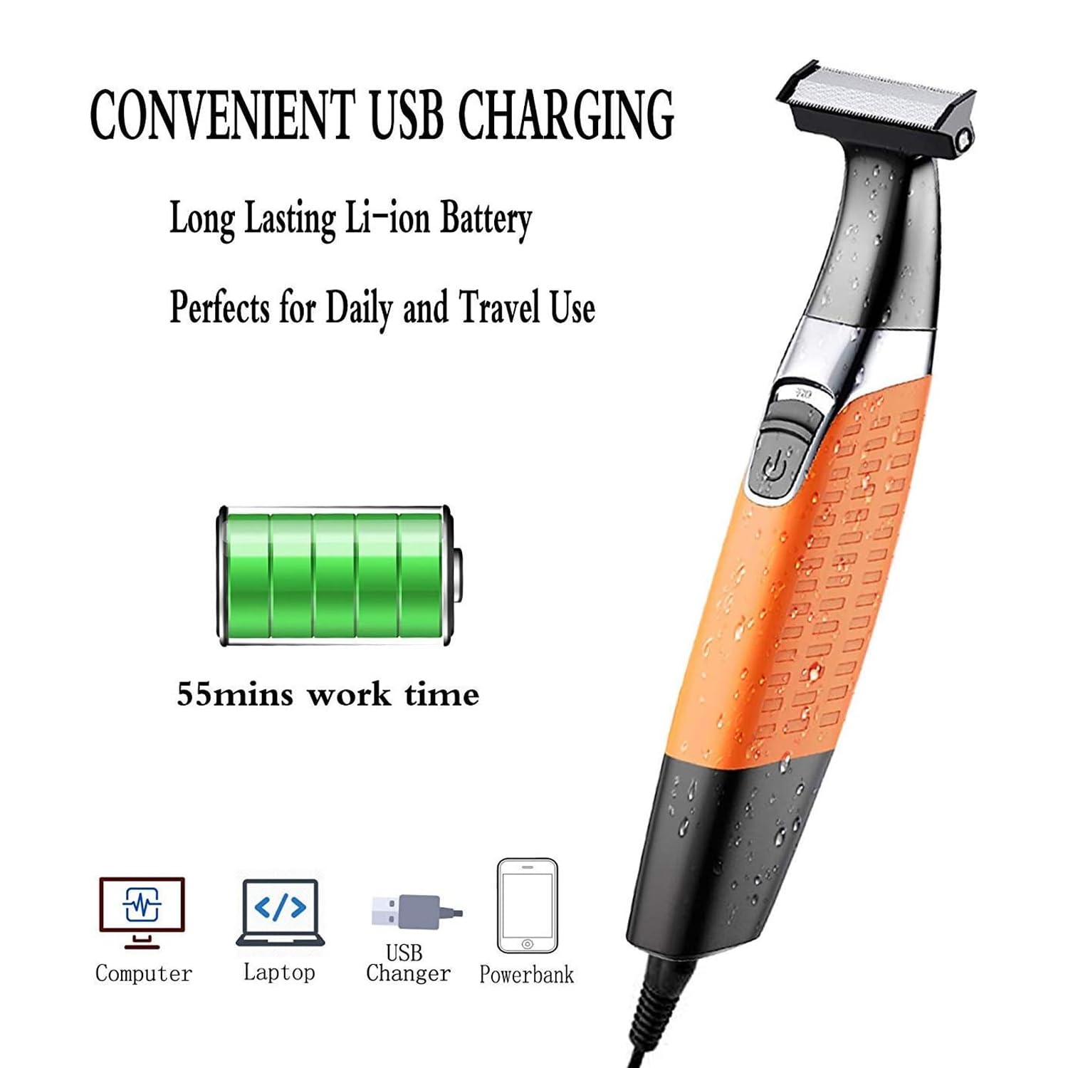 Electric Razor, Beard Trimmer Men, Waterproof Beard Grooming,Cordless USB Rechargeable Body Groomer and Hair Remover for Eyebrow, Beard Facial& Body Hair for Men and Women