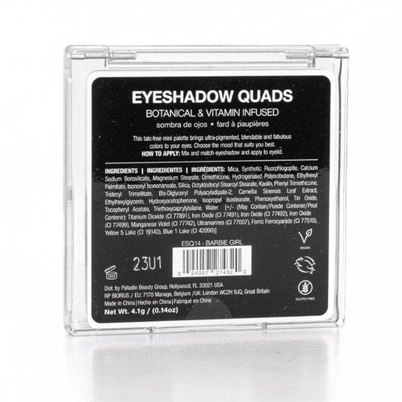 Palladio Eyeshadow Quads Velvety Pigmented Blendable Matte, Metallic & Shimmer Finishes, Creamy Formula, Four Way Quad Eye Shadow Palette, Talc-Free (Girly)
