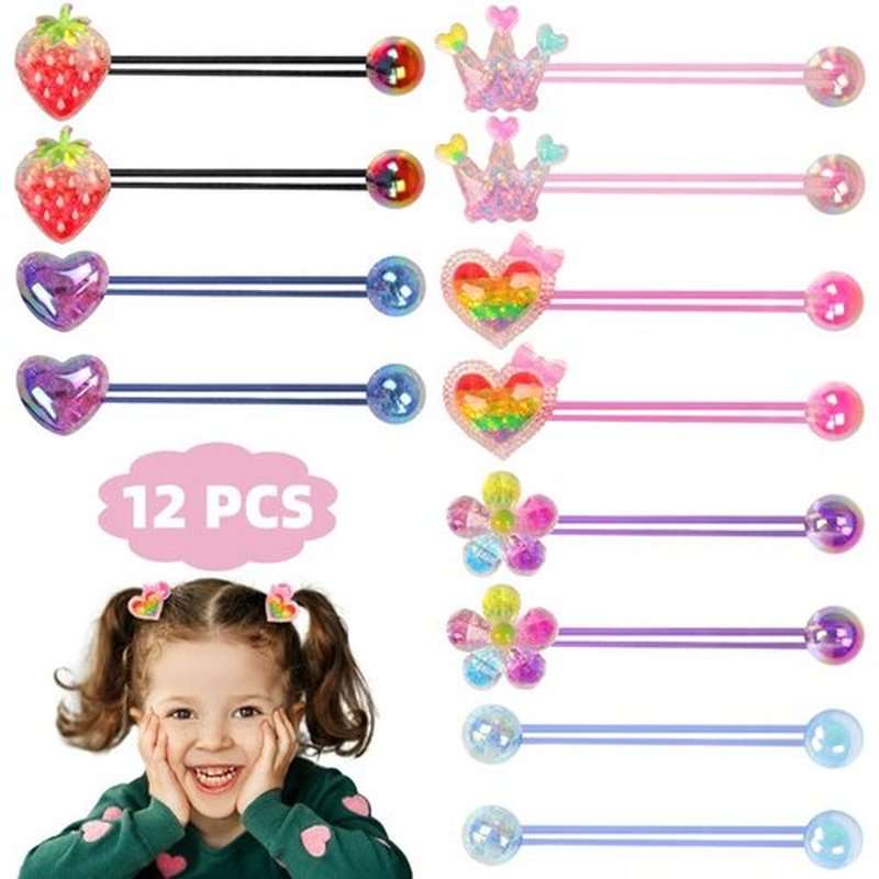 12PCS Ball Charm Hair Ties for Little Girls, Colored Camellia Bead Rubber Band Bubble Hair Ties with Balls No Damage Ponytail Holders for Toddler Girls (Pink, Purple, Blue, Rose Red, Navy Blue,Black)
