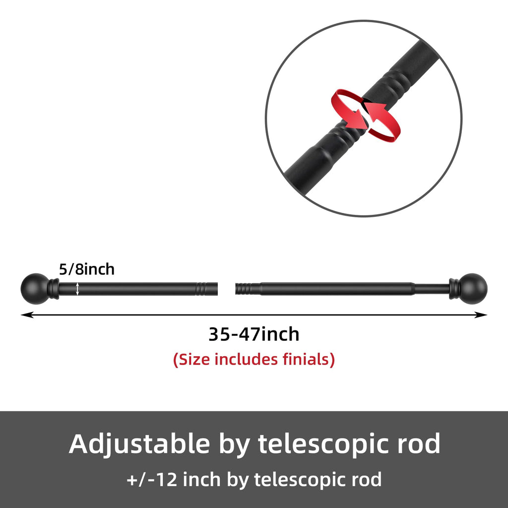 GXOACKJ Curtain Rods for windows 32-48 inch, 5/8 inch Decorative Curtain Rod Set, Matte Black Splicing Heavy Duty Metal Curtain Rod with Brackets
