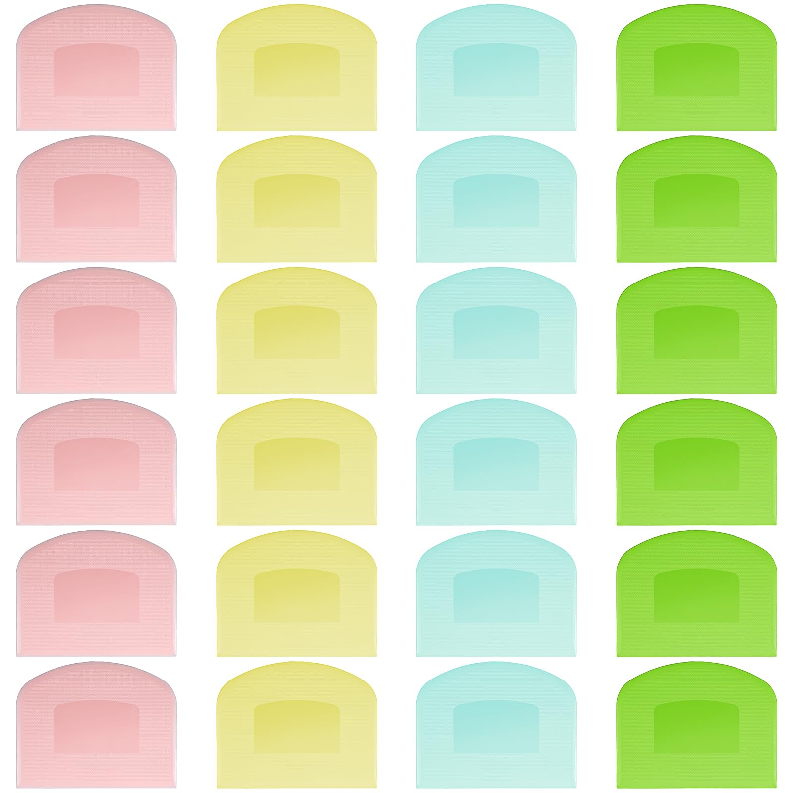 24 Pcs Bench Scraper Dough Scraper for Baking, BPA Free PE Flexible Bowl Scrapers, Food-Safe Plastic Dough Cutter Tool for Bread Cake Fondant Icing (Light Blue, Green, Yellow, Pink)