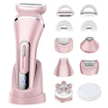 Electric Shavers for Women, 7 in 1 Hair Removal Kit with Epilator Bikini Trimmer Face Razor Body Brush Face Massager Foot Callus Remover, IPX7 Waterproof Lady Razors Set for Legs Armpit Bikini Pubic
