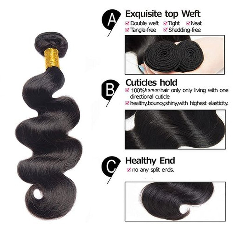 Human Hair Bundles #1B Body Wave Bundles 16 18 20 Inch Brazilian Virgin Hair Natural Black Body Wave 3 Bundle Hair Extensions 50 Gram Per Bundle
