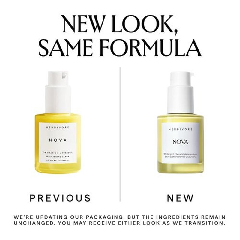 HERBIVORE Nova Brightening Serum - 15% Vitamin C & Turmeric for Dark Spots | Vegan, 30 mL / 1 oz