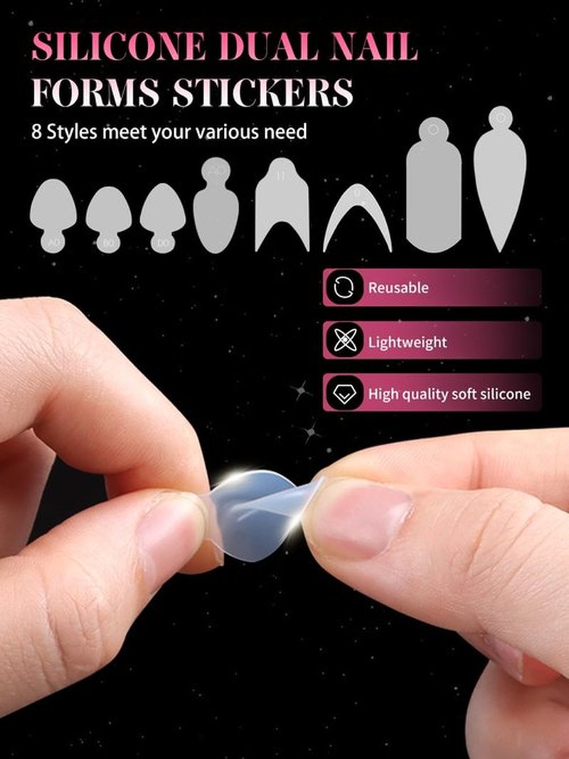EBANKU 384PCS Dual Nail Form Kit, 8 Styles & 12 Sizes, Reusable Silicone Pads, 5PCS Nail Clips, Gel Brush Pen, Nail Files Buffer, French Nail Extension Kit for Beginner